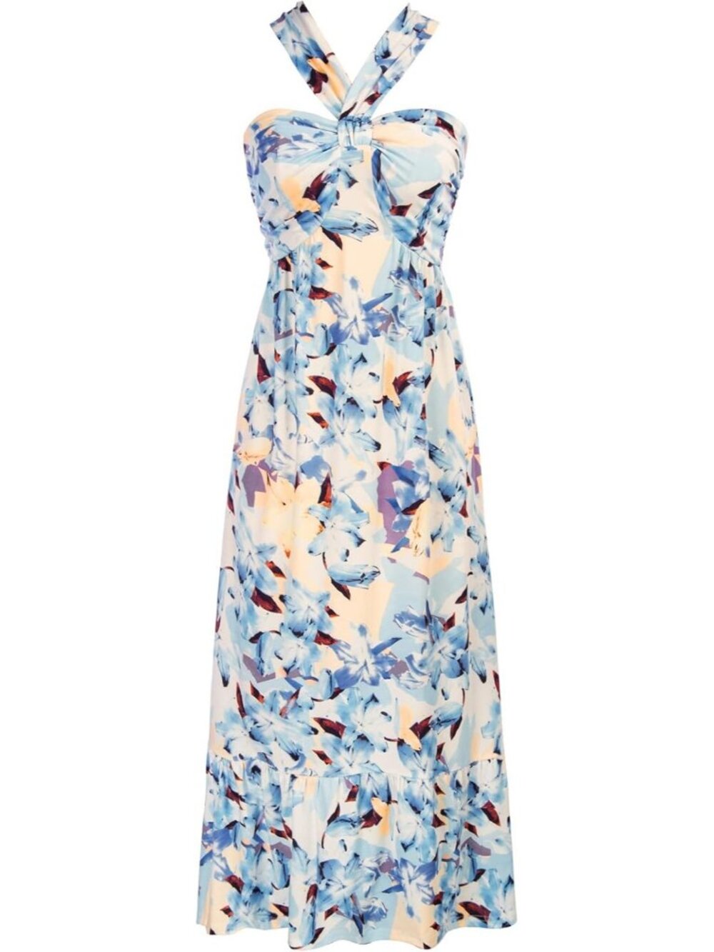 Women's Maxi Dress Floral White Blue Halter Neck Sleeveless A LINE Summer Soft